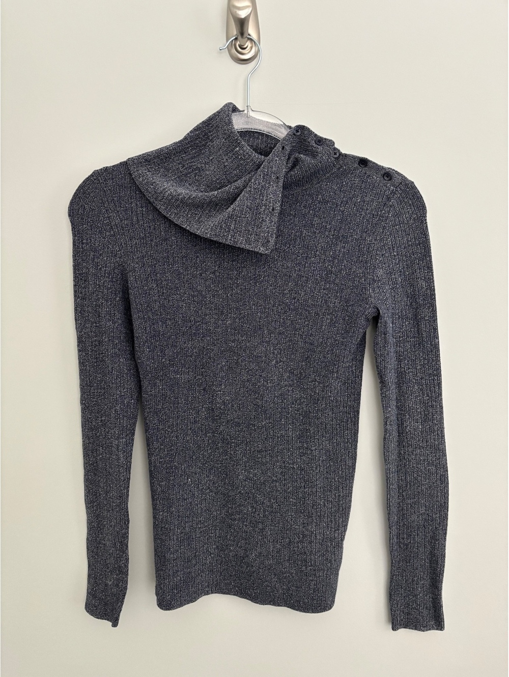 Theory blue button neck detail ribbed sweater size S